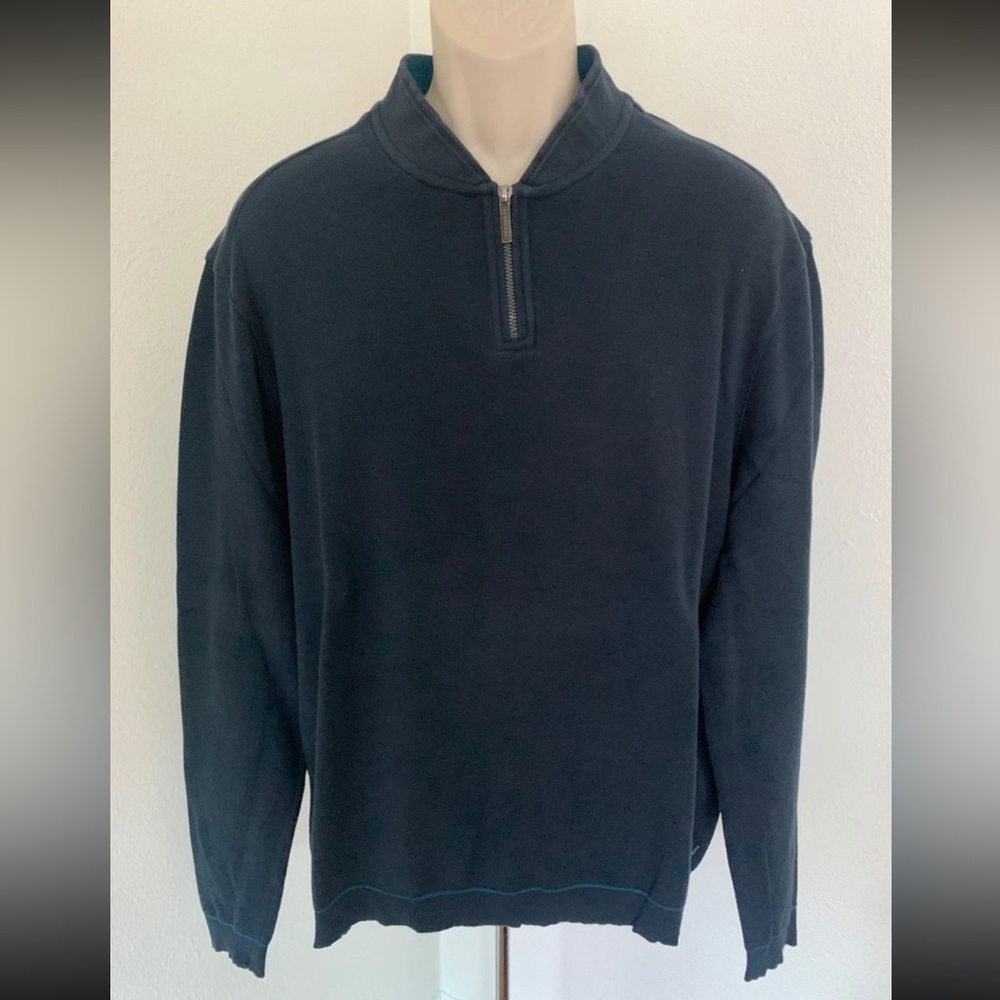 TED BAKER Mens Quarter Zip Neck Long Sleeve Navy Blue Top Shirt Blouse